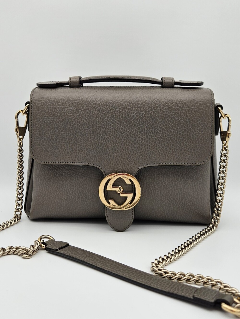 Authentic Gucci Interlocking G Shoulder Bag Gray #4441M